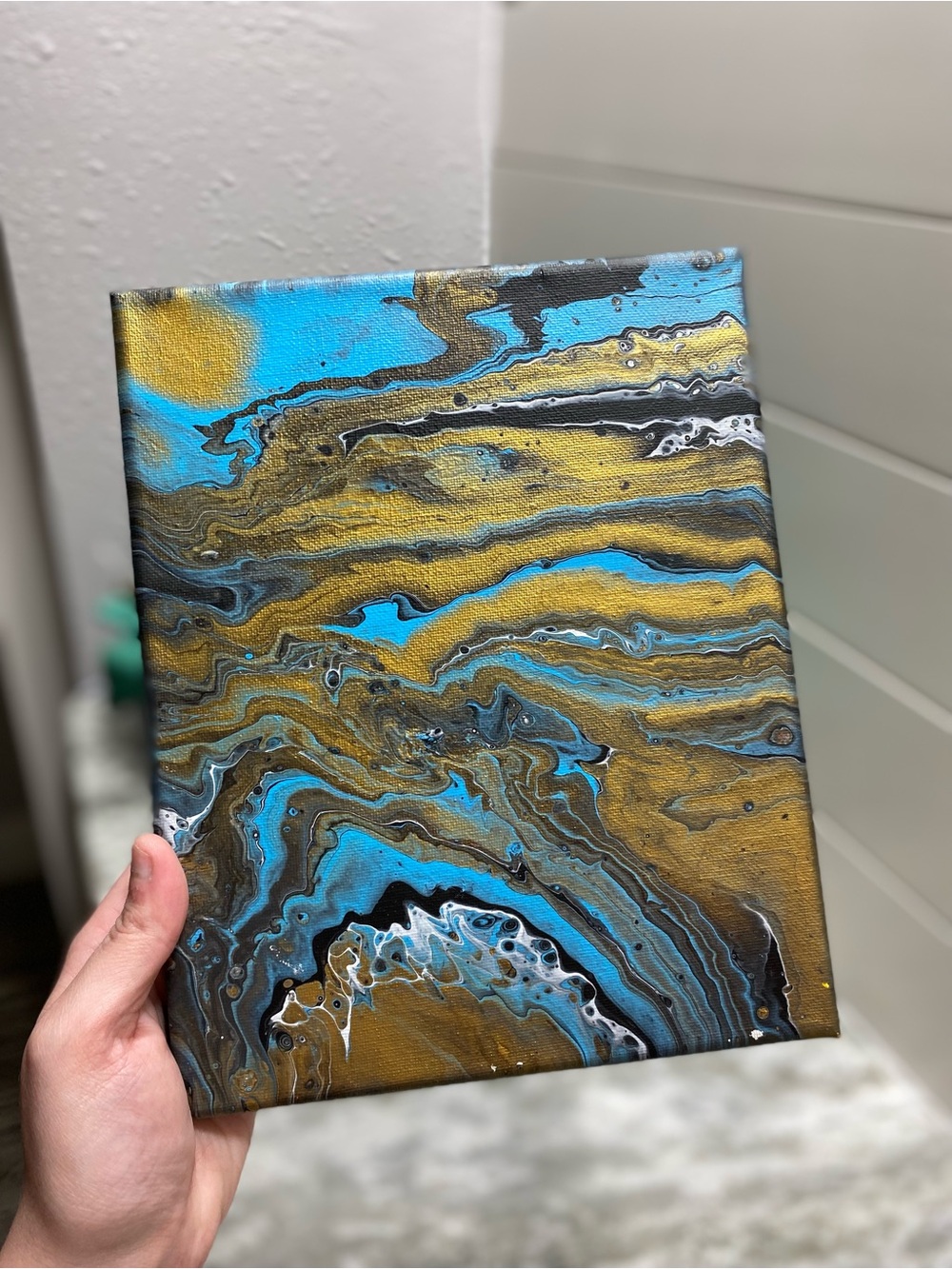 Blue and Gold Fluid Art Painting - Picture 2 of 7